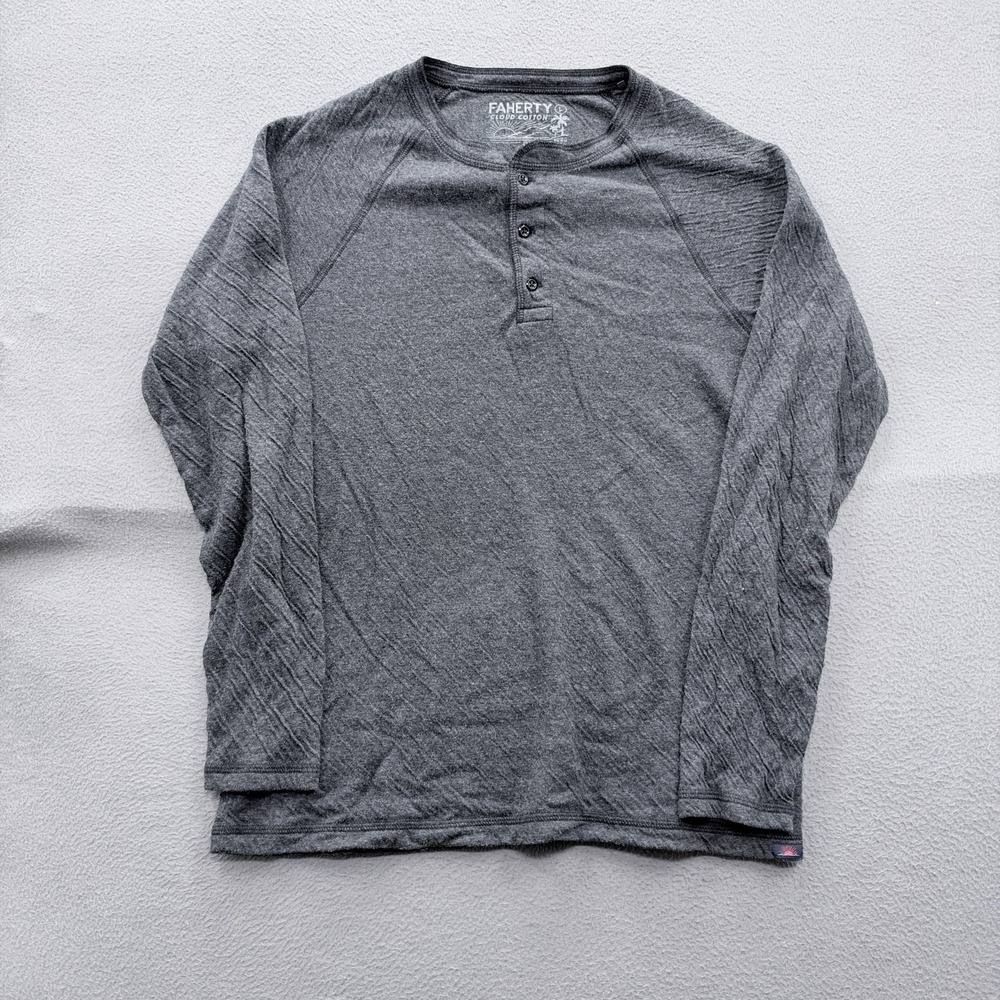 Faherty Henley Shirt Mens Large Gray Cloud Cotton Long Sleeve Soft Casual Top